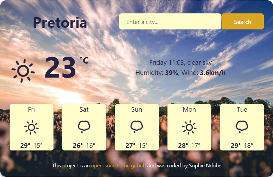 A screenshot of the weather app project